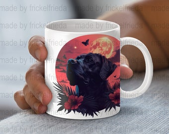 Labrador full moon, diy dog mug, dog portrait file for mugs png sublimation template, digital download 11oz /15oz mug, pet owner gift idea