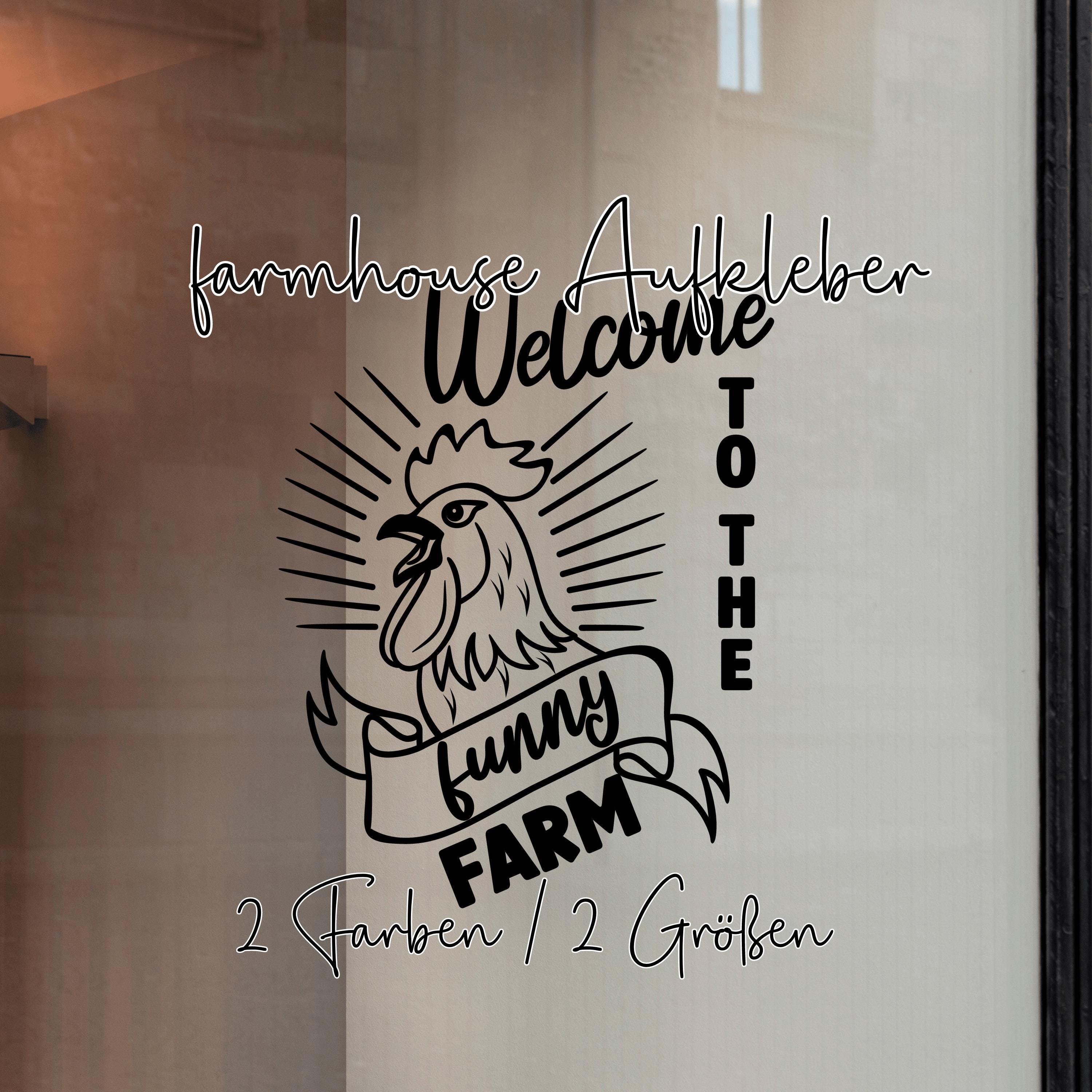 Farmhouse funny farm Huhn Aufkleber Sticker rustikal, ländliche Landhaus Dekoration Shabby und Vintage Stil Diy Projekte 2 Farben / 2 Größen