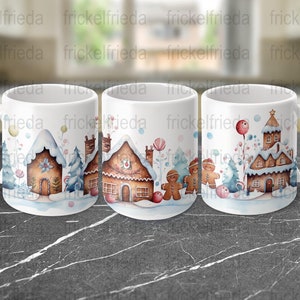 Gingerbread Pastry Candy Mugs Sublimation Design Christmas 11oz /15oz png File Sublimation Template for Coffee Mugs Instant Download