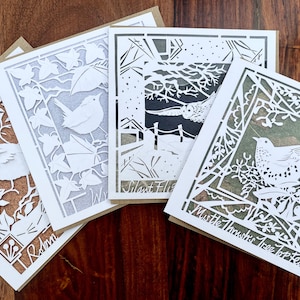 Collection de cartes Oiseaux d'hiver IMPRESSIONS 4 motifs Troglodyte mignon Merle-guis grive par Jessica Thomas 125 x 125 mm