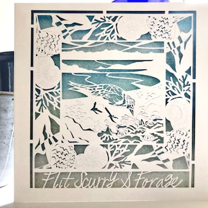 Karta z pozdrowieniami artystycznymi DRUK Turnstone 'Flit Scurry Forage' 125x125 kwadratowy brzeg morza