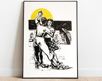 Venice Beach Shag Dancers / Linoleum Cut Print