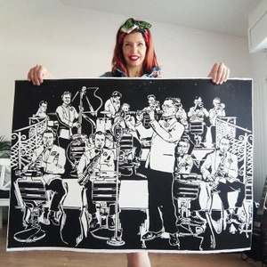 King of Swing / Benny Goodman Orchestra / BIG!!! Linocut print / Handmade