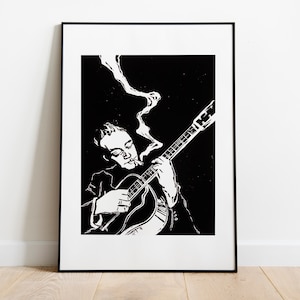Maestros del jazz - Django Reinhardt / Linocut Print / Handmade
