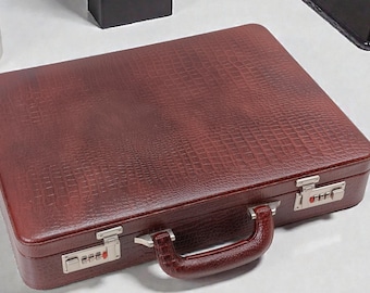 Croco Leather Attache Briefcase with Custom Engraving & Combination Lock