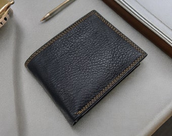 Slim Bifold Black Leather Wallet: RFID Blocking, Coin Pouch
