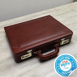 Leather Briefcase with Custom Engraving l Business Handbag l Leather Attache Laptop Carry Case l Documents Organizer with Combination Lock