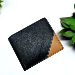 Cartera de cuero negro / Cartera RFID / Cartera delgada de dos tonos / Monedero de cuero genuino de grano superior para hombres / Tarjetero / Monedero / Monedero