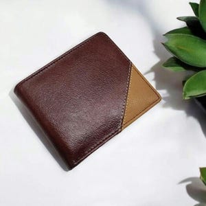 Cartera de cuero de dos tonos / Cartera RFID / Cartera delgada marrón / Monedero de cuero genuino de grano superior para hombres / Tarjetero / Monedero / Monedero