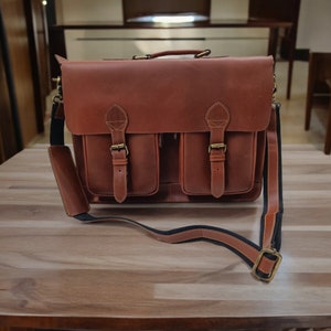Top Grain Leather Messenger Bag l 16 inch Laptop Bag Leather | Crossbody Bag | Brown Office Bag | Satchel Bag | Shoulder Bag | Briefcase