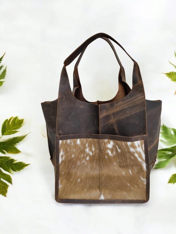 XL Hairon Leather Tote Bag | Oversized Brown Leather Shopper