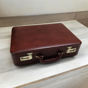Maletín de cuero expandible con grabado personalizado | Estuche para computadora portátil | Organizador de documentos | Bolso de mano de negocios con cerradura de combinación