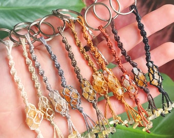 Crystal Keyring Citrien Keyring Hippy Gift Hippy Sleutelhanger, Beschermende Auto Accessoire, Macrame Healing, Hippy Cadeau voor haar, Crystal Bag Charm