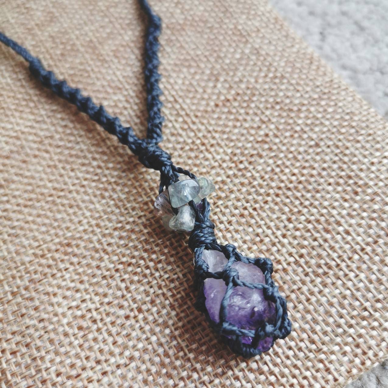 Handmade Macrame Crystal Necklace With Natural Amethyst Point Etsy