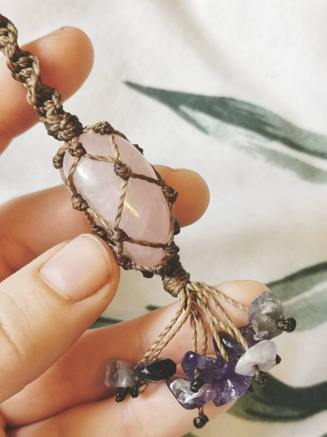 Handmade macrame crystal keyring keychain rose quartz tumble Etsy