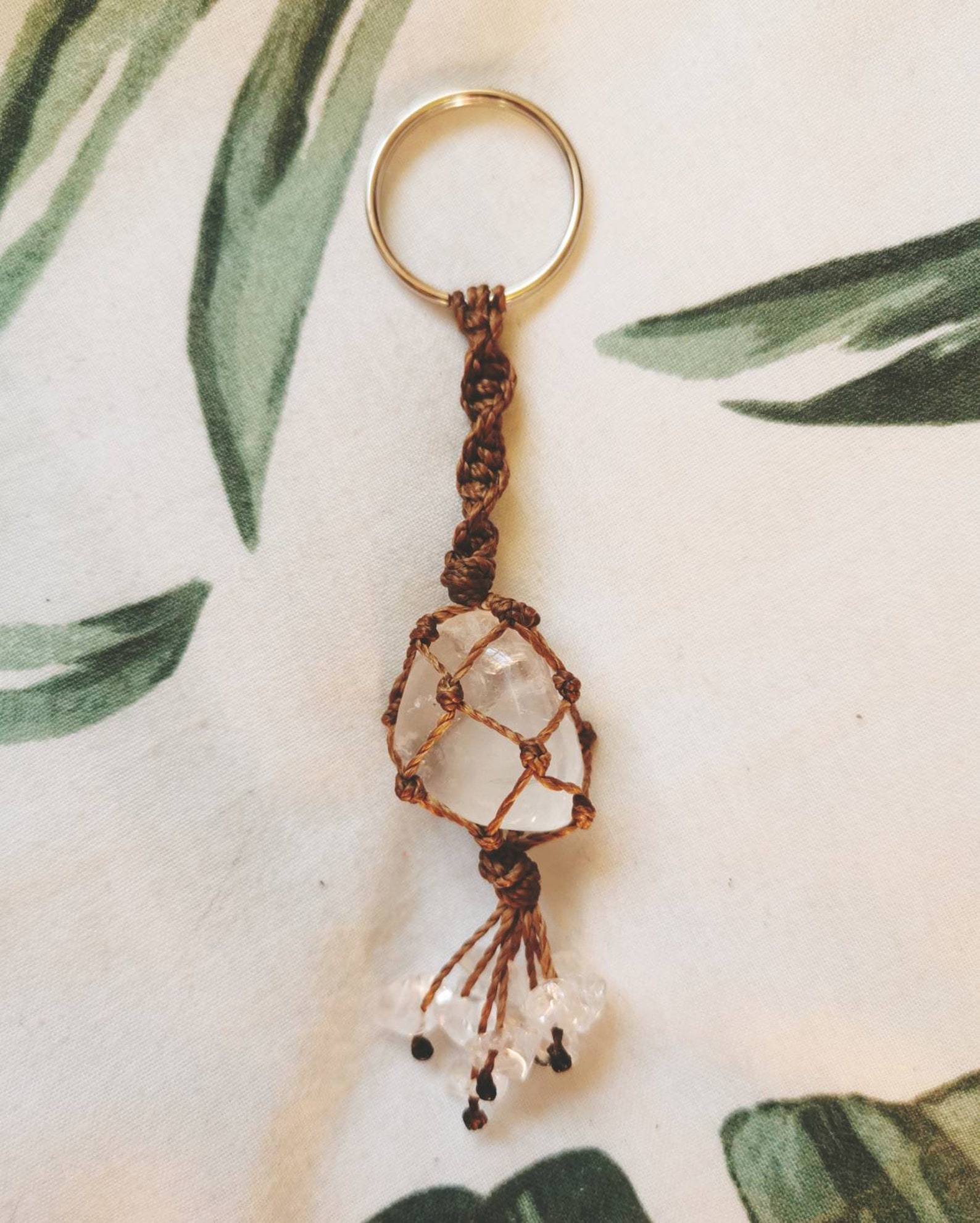 Handmade macrame crystal keyring keychain clear quartz tumble Etsy