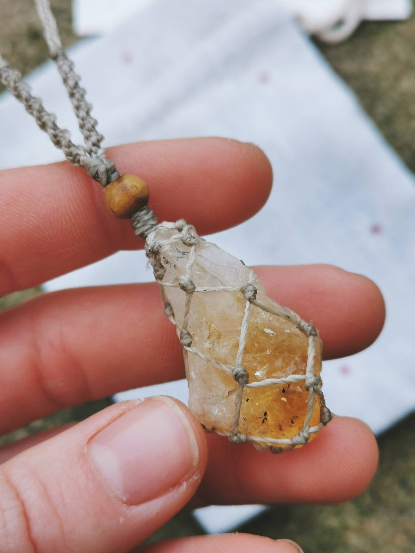 Vegan Handmade Macrame Crystal Necklace 