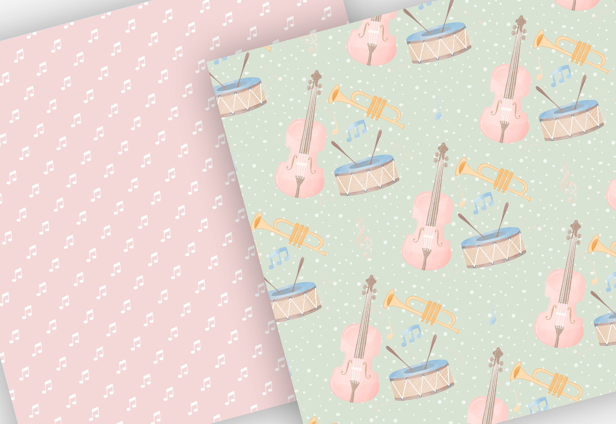 Watercolor Instruments Pastel Color Digital Paper Pack, Guitar, Trumpet ...