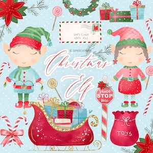 Christmas Elf design, Presents clipart, Holiday clipart, Instant Download, xmas clipart, xmas, holiday, gift, christmas clipart, bow,