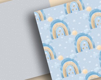 Boho Rainbow Baby Tiger Boy Digital Paper Pack, Rainbows