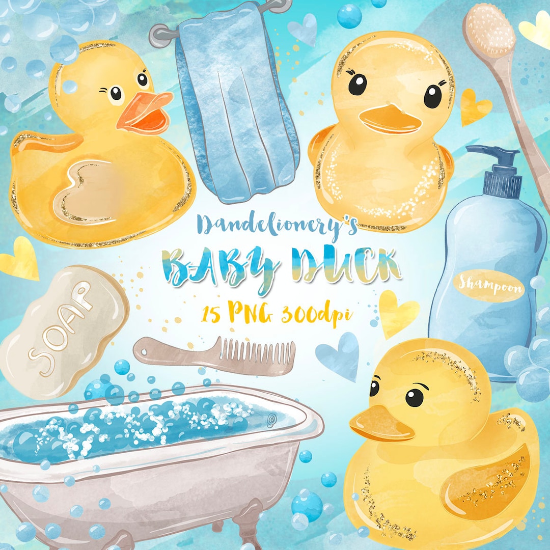 Watercolor Baby Duck Design, Baby Bath, Instant Download, Rubber, Bath