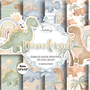 Acuarela Baby Dino paquete de papel digital, jirafa, patrón de bebé, fondo de animal bebé, guardería, uso comercial pequeño, lindo,