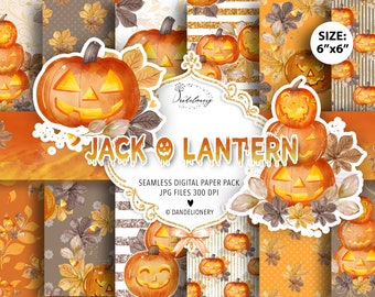 Watercolor Jack O Lantern digital paper pack, Cute Halloween Clipart, Halloween Planner, Halloween Stickers, Halloween pumpkin, boo