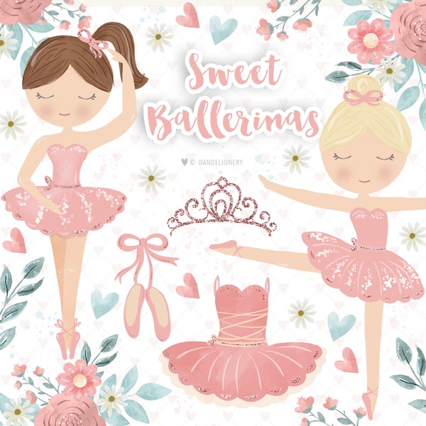 Watercolor Sweet Ballerinas design, nursery clipart, Instant Download, girl clipart, kids, baby girl clipart, tutu, ballet shoes