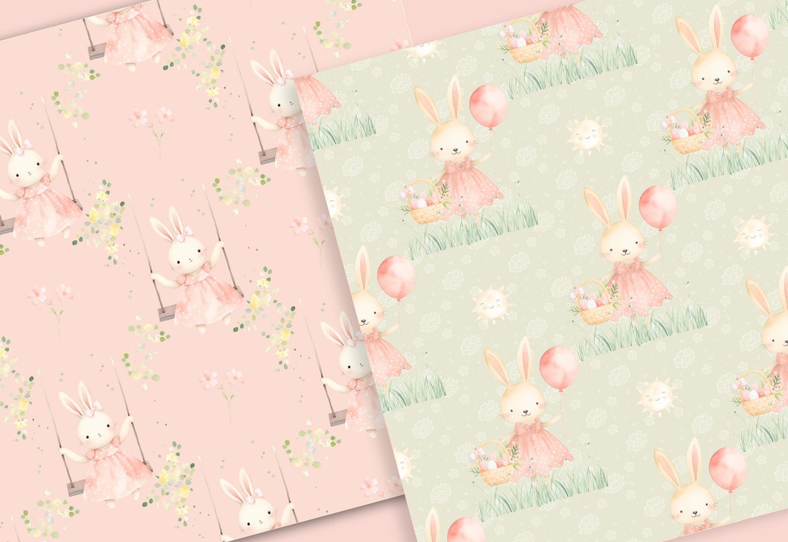 Watercolor Happy Easter Digital Paper Pack, Spring Pattern, Romantic ...