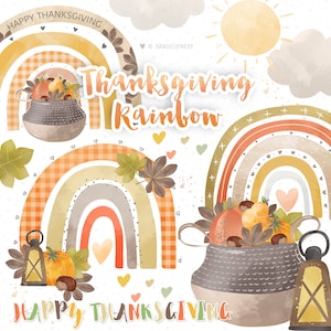 Watercolor Autumn Rainbow Thanksgiving design, rainbows clipart, Instant Download, baby clipart, natural color, nursery clipart