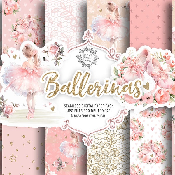 Watercolor Sweet Ballerinas digital paper pack, nursery pattern, Instant Download, girl paper, kids, baby girl pattern, tutu, ballet shoes