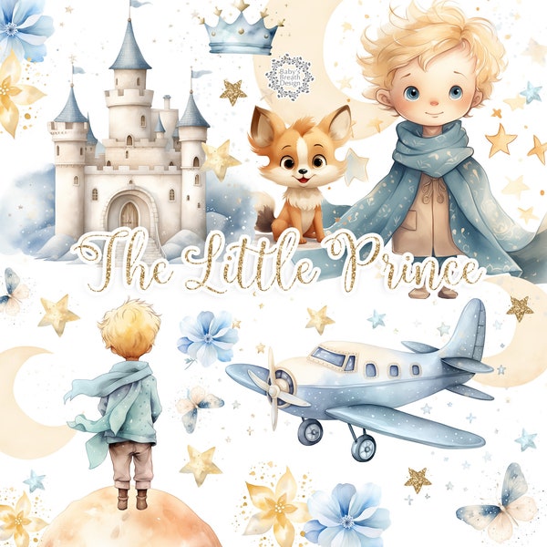 Watercolor Little Prince, Cliparts, Little Pilot, Watercolor, El principito, Prince theme, Fairytale, Boy Clipart, Boy Watercolor