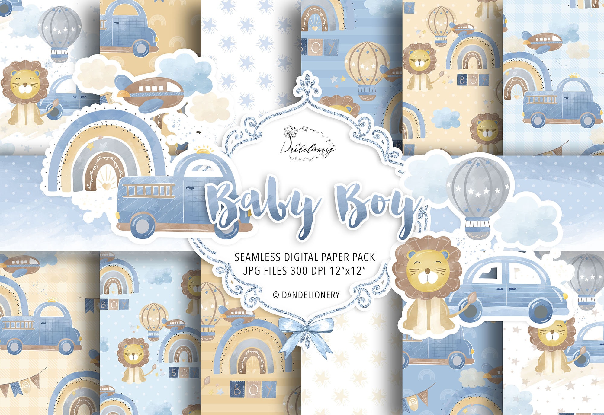 Rainbow Baby Boy digital paper pack, rainbows pattern, baby paper, na…