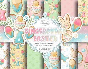 Happy Easter gingerbread digital paper pack, Easter Bunny, Flower pattern, Flowers, gingerbread, spring, floral, pink, floral, easter egg