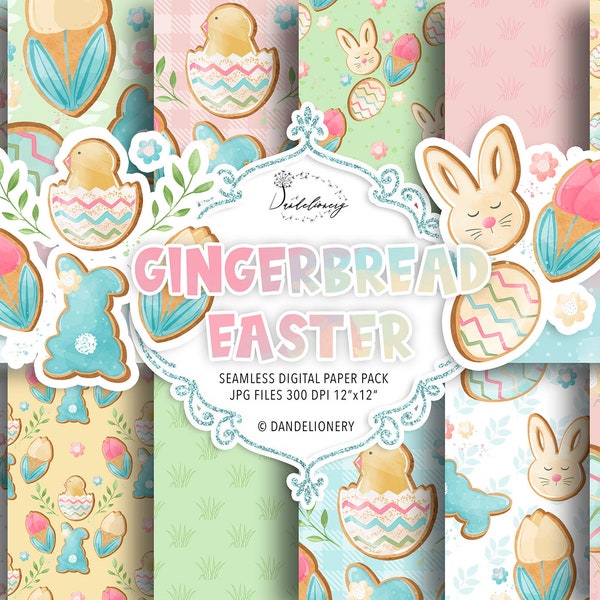 Happy Easter gingerbread digital paper pack, Easter Bunny, Flower pattern, Flowers, gingerbread, spring, floral, pink, floral, easter egg