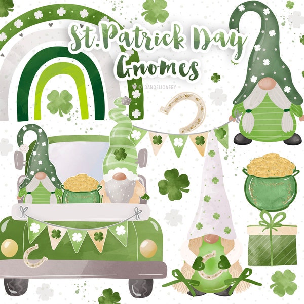 St. Patrick Day Gnomes design, rainbows clipart, Instant Download, st. Patrick clipart, romantic, Lucky, clover clip art, st.Patrick day car