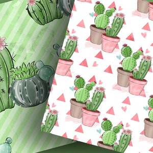 Pack de papier numérique Sweet Cactus, Motif de cactus dessiné à la main, Téléchargement de plantes, Bordure succulente mignonne, plante, fond de fleur image 5