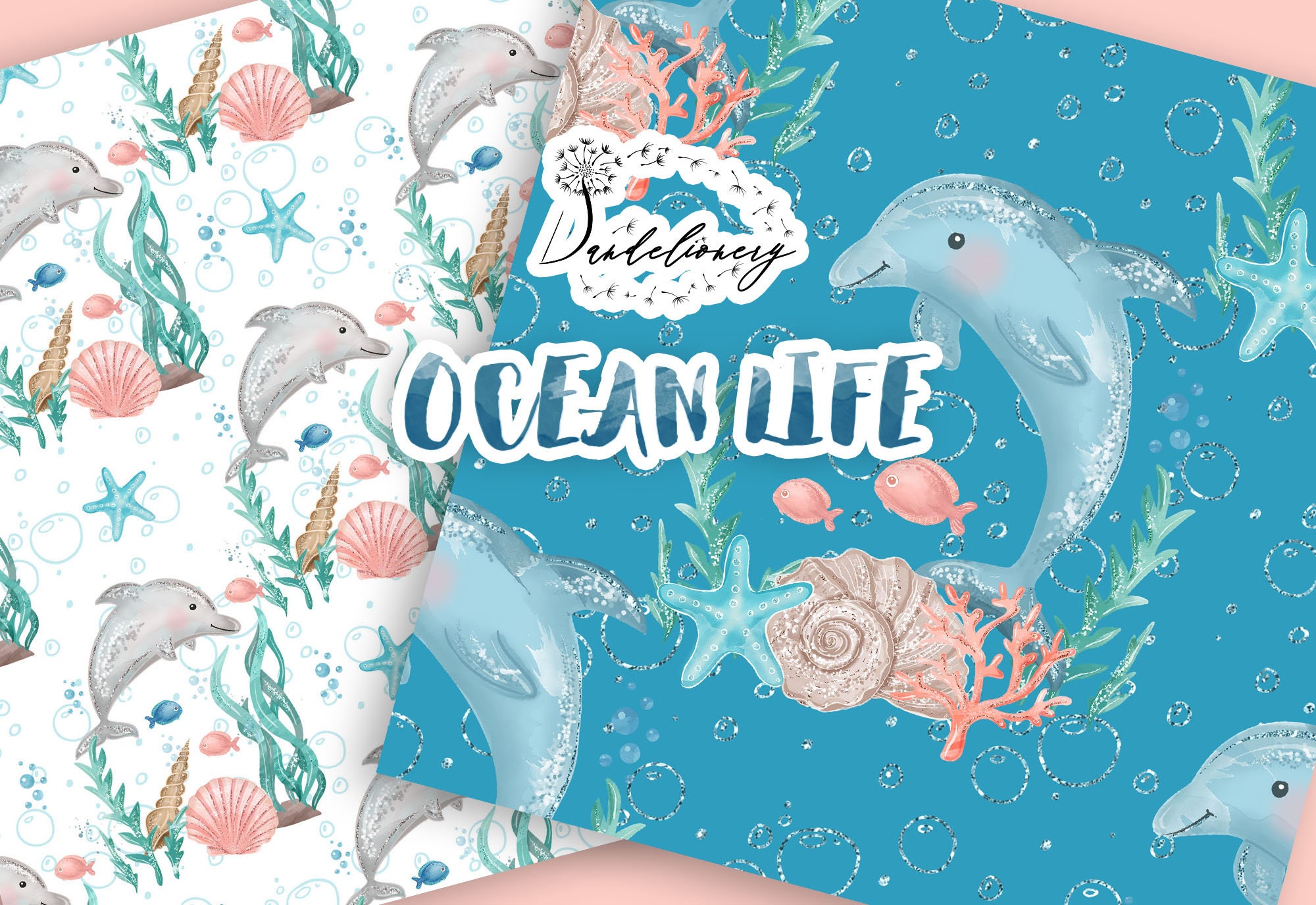 Watercolor Ocean Life Digital Paper Pack Sea Animals - Etsy