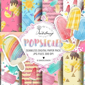 Watercolor Popsicles digital paper pack, Dessert Download, Instant Download, Summer Treats, Ice Cream, sweet, seamless, pattern