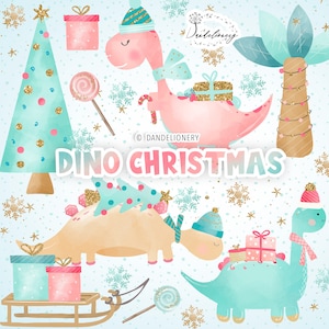 Dinosaur Christmas design, dino holiday, christmas tree, Christmas, Christmas clipart, palm tree, gift, pink Christmas