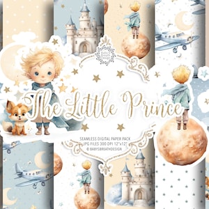Paquete de papel digital de acuarela El principito, Pequeño piloto, Acuarela, El principito, Tema del príncipe, Cuento de hadas, Patrón de niño, Acuarela de niño