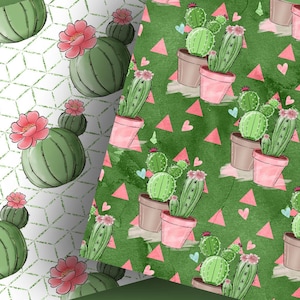 Pack de papier numérique Sweet Cactus, Motif de cactus dessiné à la main, Téléchargement de plantes, Bordure succulente mignonne, plante, fond de fleur image 4