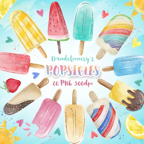Watercolor Popsicles Clipart, Dessert Download, Instant Download, Summer Treats, Ice Cream, sweet