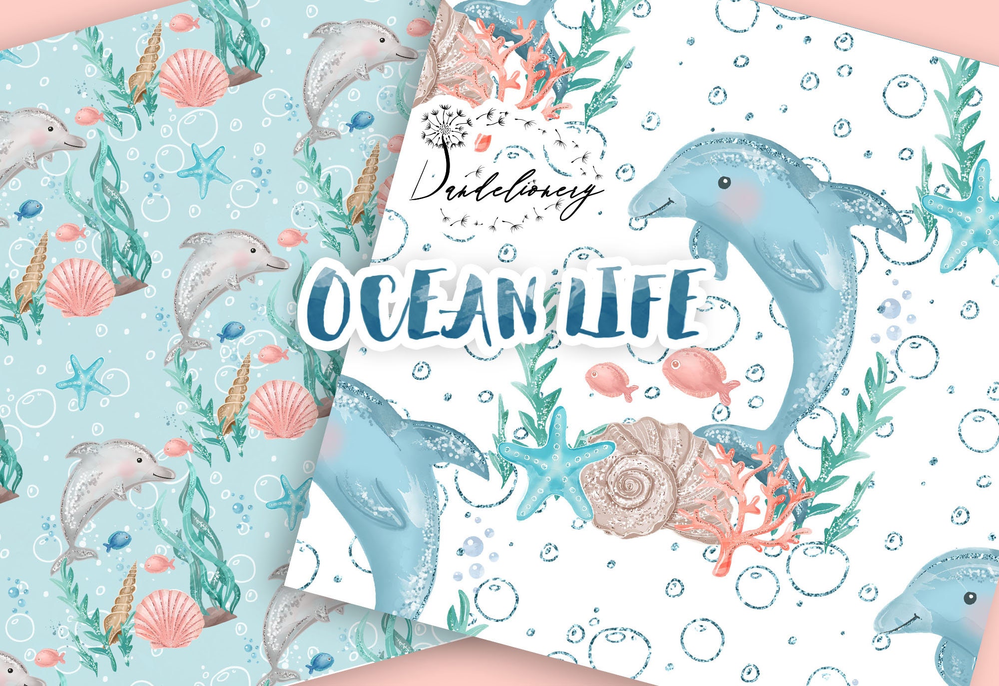 Watercolor Ocean Life Digital Paper Pack Sea Animals - Etsy