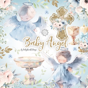Watercolor Baby Angel Clipart, Watercolor Clipart Baby Angel for Boys, religion, floral, Bible, Religion, christening
