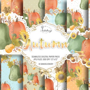 Sweet Fall Pumpkin digital paper pack, Thanksgiving Stickers, autumn, fall, pattern, leaves, wood, wooden logs, Pumpkin Planner
