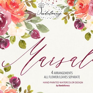 Acuarela Marsala diseño, Jardín, Flor Clip Art, Flores dibujadas a mano, Peonía, rosas, floral