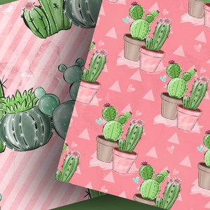 Pack de papier numérique Sweet Cactus, Motif de cactus dessiné à la main, Téléchargement de plantes, Bordure succulente mignonne, plante, fond de fleur image 6