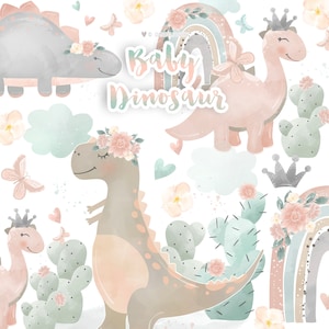 Aquarel Baby Dino Clipart, Regenboog, Baby jongen clipart, Baby dier clipart, kinderkamer, Klein commercieel gebruik, schattig, meisje dino