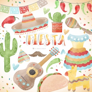 Watercolor Fiesta Clipart, Fiesta,mexican, printable digital clipart set, Mexican Graphic, Mexican Party, , Cinco de Mayo, Mexico Clipart